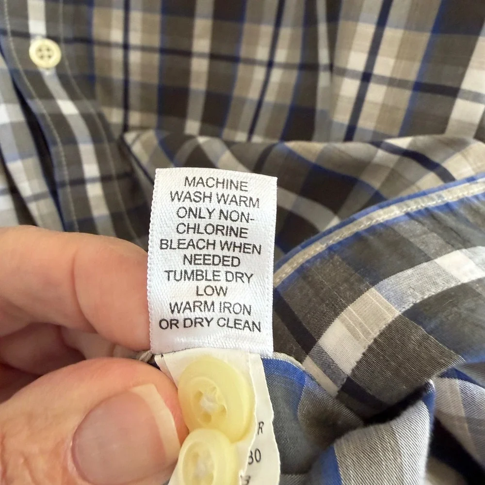 Banana Republic Soft Wash Mens Large Blue Grey‎ Plaid Button Down Shirt L Cotton